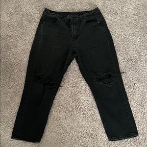 American Eagle Outfitters Black Distressed Cropped Jeans